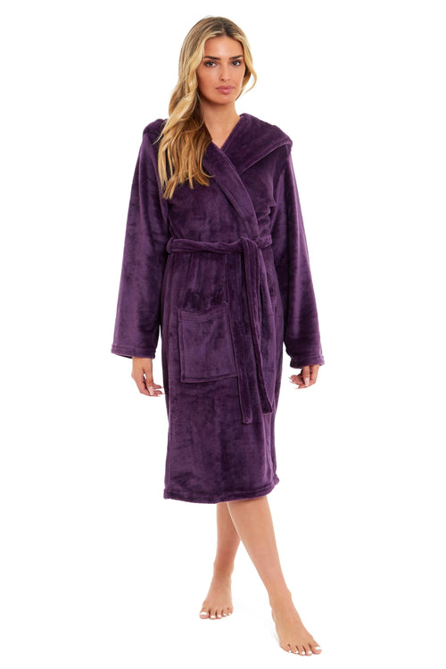 OLIVIA ROCCO Women's Hooded Plush Fleece Dressing Gown Ultra-Soft Velvet Bathrobe