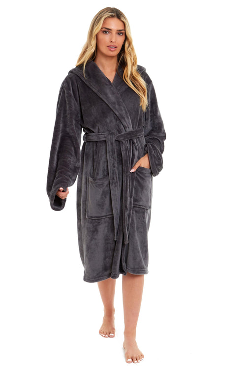 OLIVIA ROCCO Women's Hooded Plush Fleece Dressing Gown Ultra-Soft Velvet Bathrobe