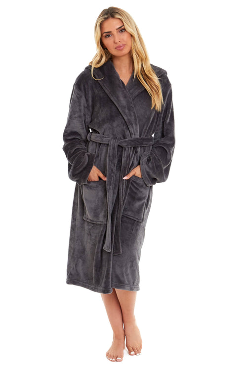OLIVIA ROCCO Women's Hooded Plush Fleece Dressing Gown Ultra-Soft Velvet Bathrobe