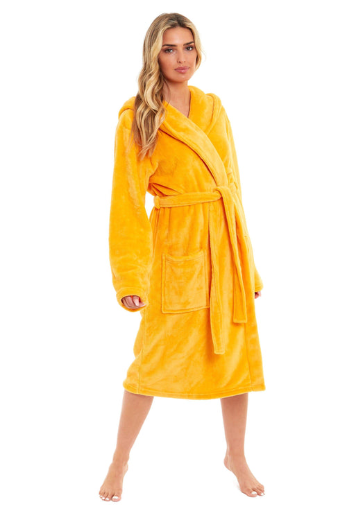 OLIVIA ROCCO Women's Hooded Plush Fleece Dressing Gown Ultra-Soft Velvet Bathrobe