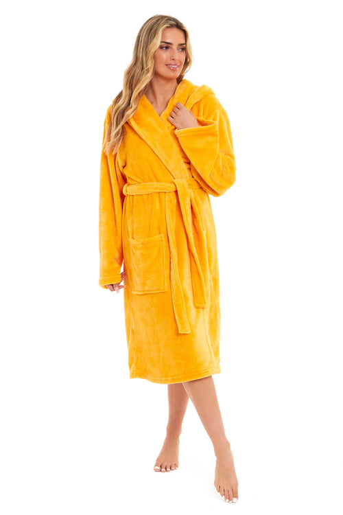 OLIVIA ROCCO Women's Hooded Plush Fleece Dressing Gown Ultra-Soft Velvet Bathrobe