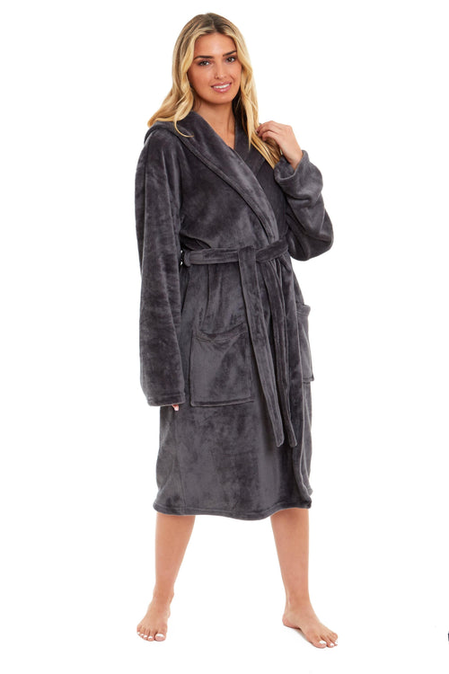 OLIVIA ROCCO Women's Hooded Plush Fleece Dressing Gown Ultra-Soft Velvet Bathrobe