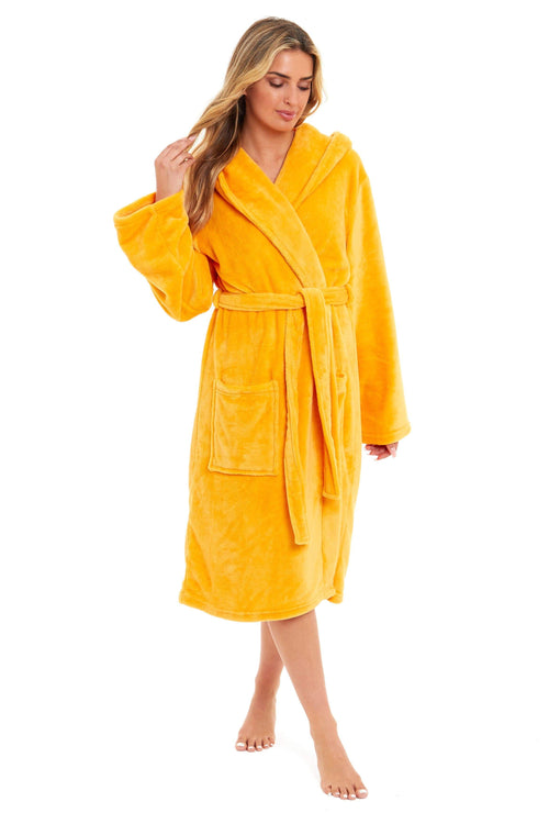 OLIVIA ROCCO Women's Hooded Plush Fleece Dressing Gown Ultra-Soft Velvet Bathrobe