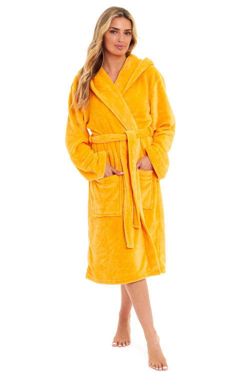 OLIVIA ROCCO Women's Hooded Plush Fleece Dressing Gown Ultra-Soft Velvet Bathrobe