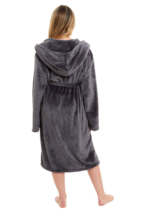 OLIVIA ROCCO Women's Hooded Plush Fleece Dressing Gown Ultra-Soft Velvet Bathrobe