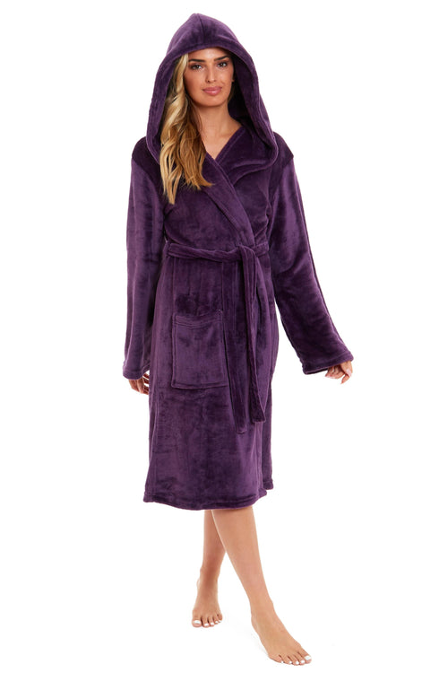 OLIVIA ROCCO Women's Hooded Plush Fleece Dressing Gown Ultra-Soft Velvet Bathrobe