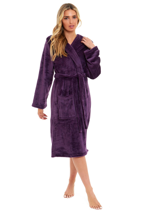 OLIVIA ROCCO Women's Hooded Plush Fleece Dressing Gown Ultra-Soft Velvet Bathrobe