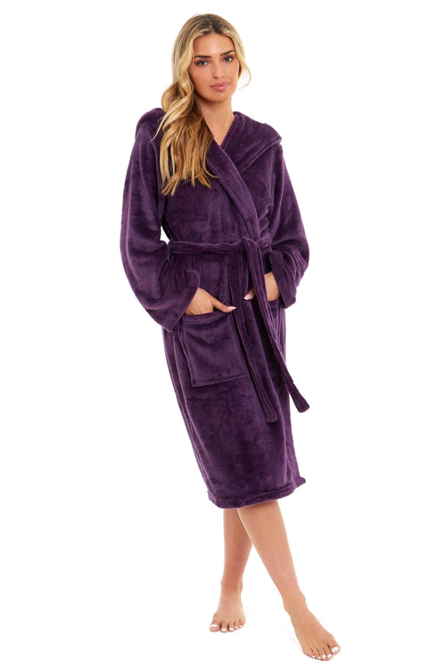 OLIVIA ROCCO Women's Hooded Plush Fleece Dressing Gown Ultra-Soft Velvet Bathrobe