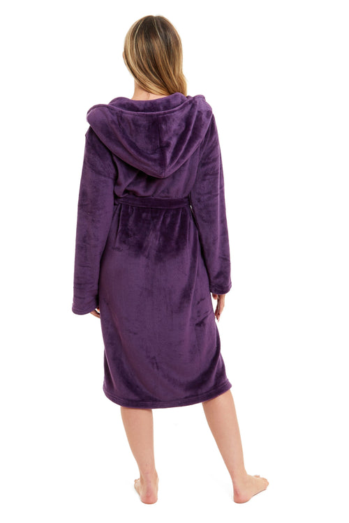 OLIVIA ROCCO Women's Hooded Plush Fleece Dressing Gown Ultra-Soft Velvet Bathrobe