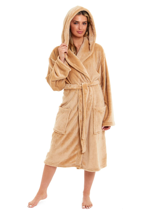 OLIVIA ROCCO Women's Hooded Plush Fleece Dressing Gown Ultra-Soft Velvet Bathrobe