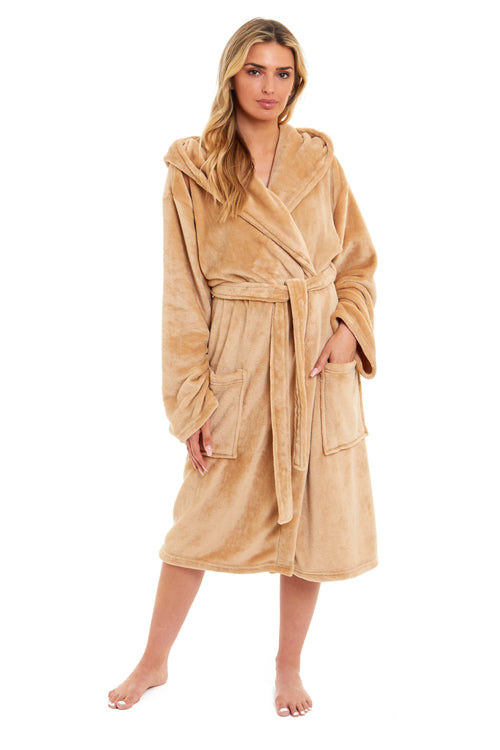 OLIVIA ROCCO Women's Hooded Plush Fleece Dressing Gown Ultra-Soft Velvet Bathrobe