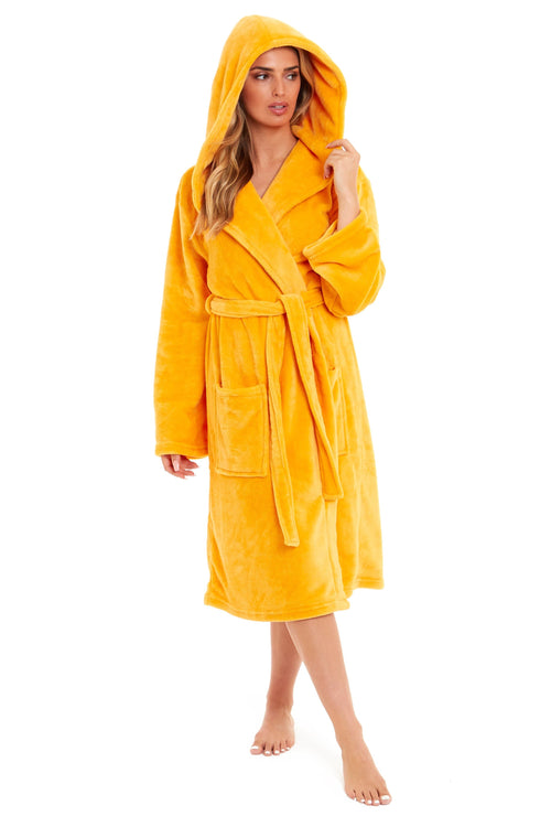 OLIVIA ROCCO Women's Hooded Plush Fleece Dressing Gown Ultra-Soft Velvet Bathrobe