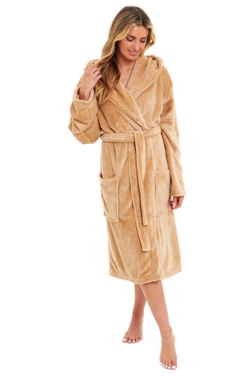OLIVIA ROCCO Women's Hooded Plush Fleece Dressing Gown Ultra-Soft Velvet Bathrobe