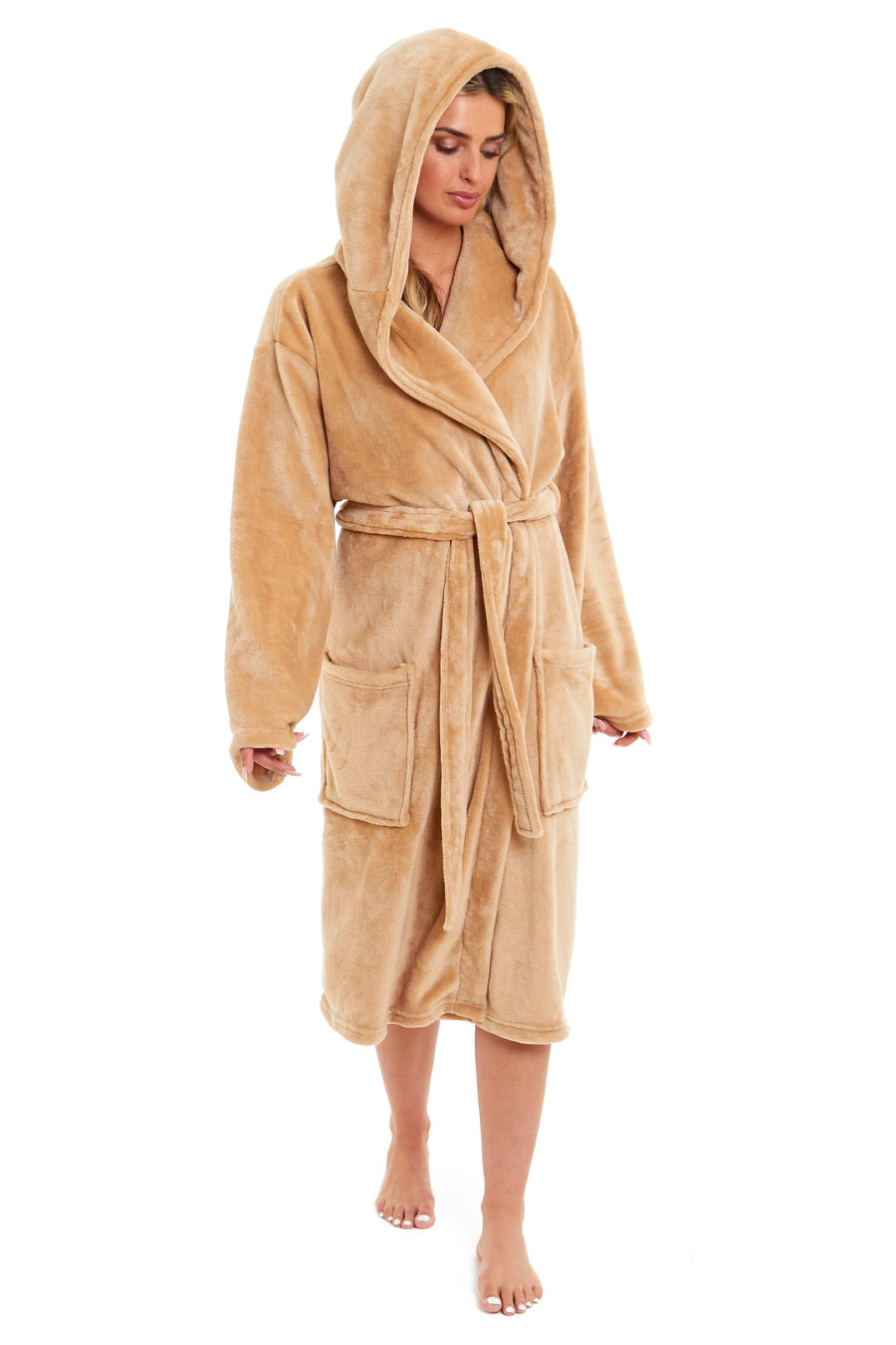 OLIVIA ROCCO Women's Hooded Plush Fleece Dressing Gown Ultra-Soft Velvet Bathrobe