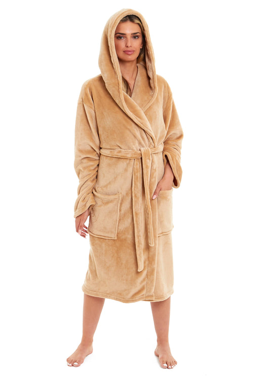 OLIVIA ROCCO Women's Hooded Plush Fleece Dressing Gown Ultra-Soft Velvet Bathrobe