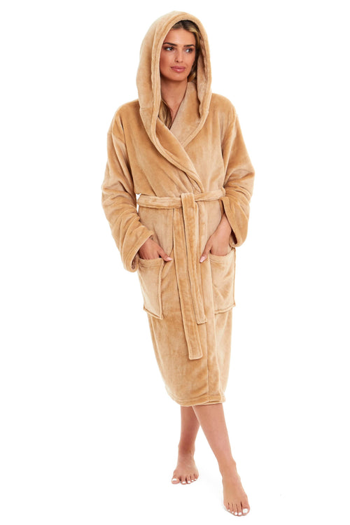 OLIVIA ROCCO Women's Hooded Plush Fleece Dressing Gown Ultra-Soft Velvet Bathrobe