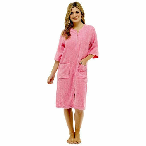 OLIVIA ROCCO Women's Terry Towelling Zip-Through Bathrobe 100% Cotton Ultra Absorbent
