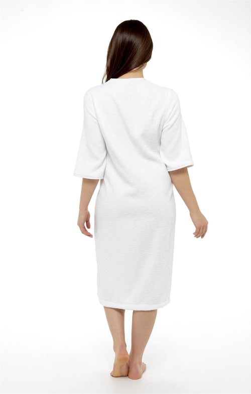 OLIVIA ROCCO Women's Terry Towelling Zip-Through Bathrobe 100% Cotton Ultra Absorbent