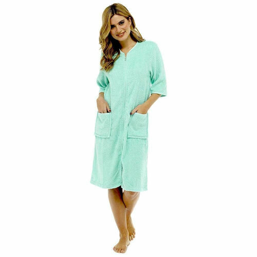 OLIVIA ROCCO Women's Terry Towelling Zip-Through Bathrobe 100% Cotton Ultra Absorbent