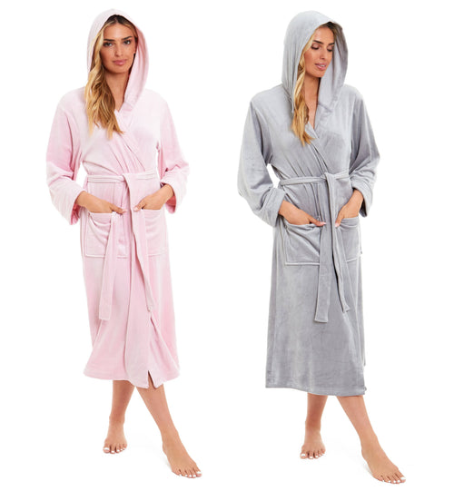 OLIVIA ROCCO Women's Velour Hooded Bathrobe Soft Touch Loungewear One Size Plush Comfort