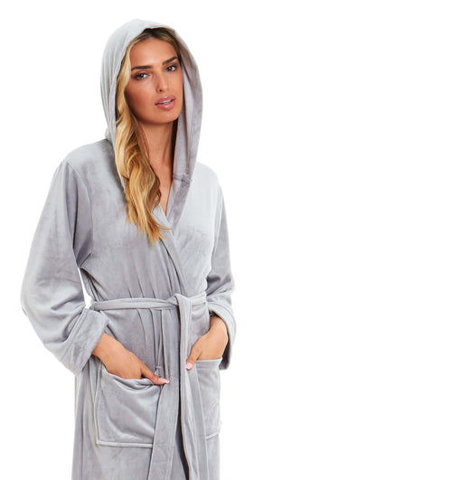 OLIVIA ROCCO Women's Velour Hooded Bathrobe Soft Touch Loungewear One Size Plush Comfort