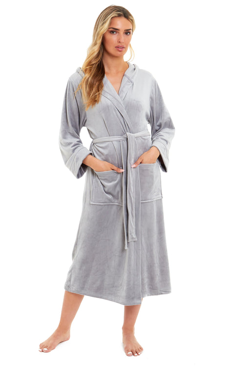 OLIVIA ROCCO Women's Velour Hooded Bathrobe Soft Touch Loungewear One Size Plush Comfort