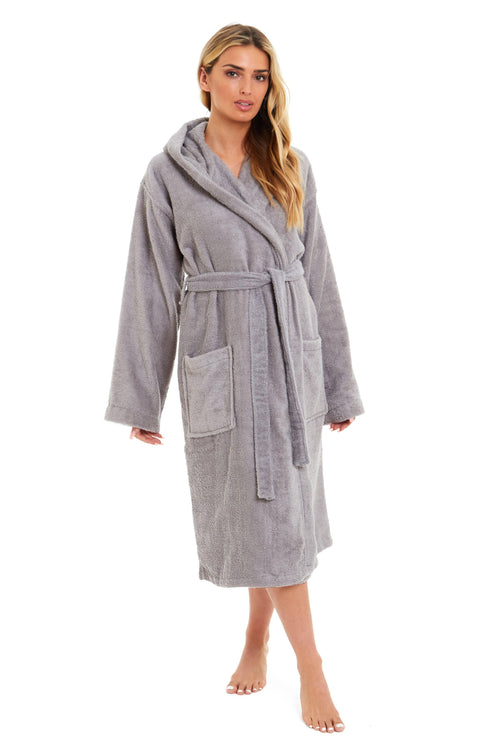 OLIVIA ROCCO Womens Bamboo Cotton Hooded Towelling Robe Ultra Absorbent Spa Loungewear