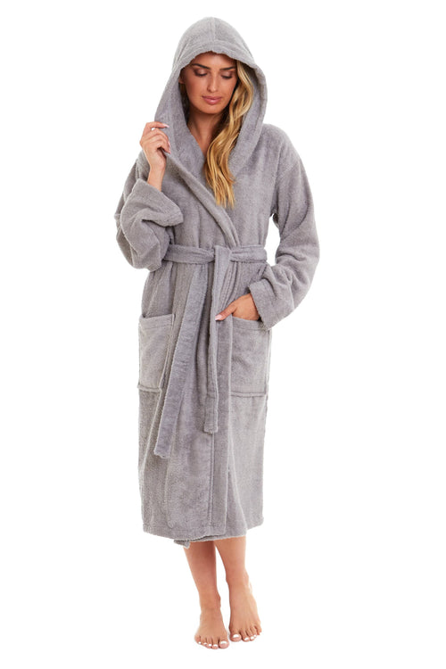 OLIVIA ROCCO Womens Bamboo Cotton Hooded Towelling Robe Ultra Absorbent Spa Loungewear