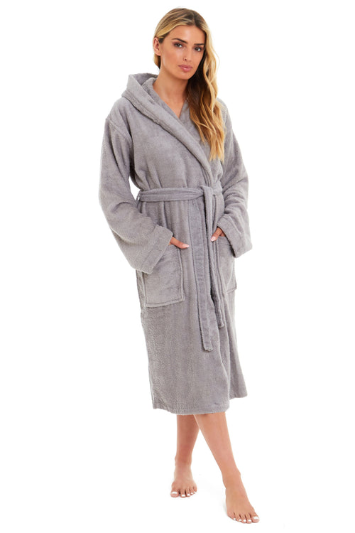 OLIVIA ROCCO Womens Bamboo Cotton Hooded Towelling Robe Ultra Absorbent Spa Loungewear