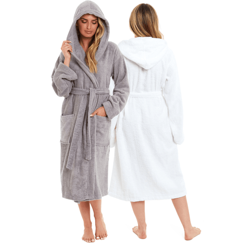 OLIVIA ROCCO Womens Bamboo Cotton Hooded Towelling Robe Ultra Absorbent Spa Loungewear
