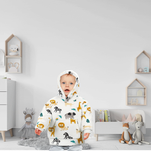 OLIVIA ROCCO Daisy Dreamer Kids Hoodie Blanket Safari Sloth Wearable Sweatshirt for Cosy Home Layering
