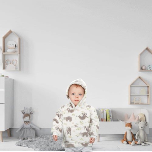 OLIVIA ROCCO Daisy Dreamer Kids Hoodie Blanket Safari Sloth Wearable Sweatshirt for Cosy Home Layering