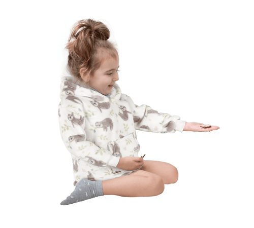 OLIVIA ROCCO Daisy Dreamer Kids Hoodie Blanket Safari Sloth Wearable Sweatshirt for Cosy Home Layering