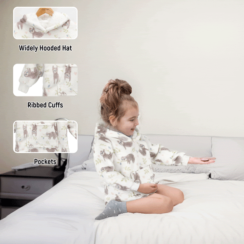 OLIVIA ROCCO Daisy Dreamer Kids Hoodie Blanket Safari Sloth Wearable Sweatshirt for Cosy Home Layering