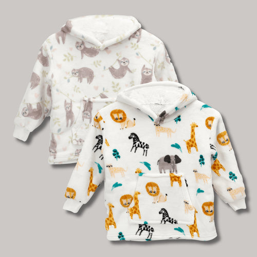OLIVIA ROCCO Daisy Dreamer Kids Hoodie Blanket Safari Sloth Wearable Sweatshirt for Cosy Home Layering