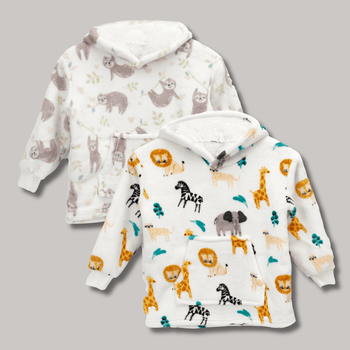 OLIVIA ROCCO Daisy Dreamer Kids Hoodie Blanket Safari Sloth Wearable Sweatshirt for Cosy Home Layering