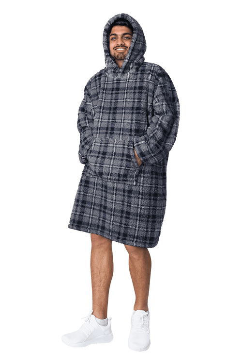 OLIVIA ROCCO Mens Hooded Oversized Blanket Giant Hoodie With Sherpa Lining Grey Stars