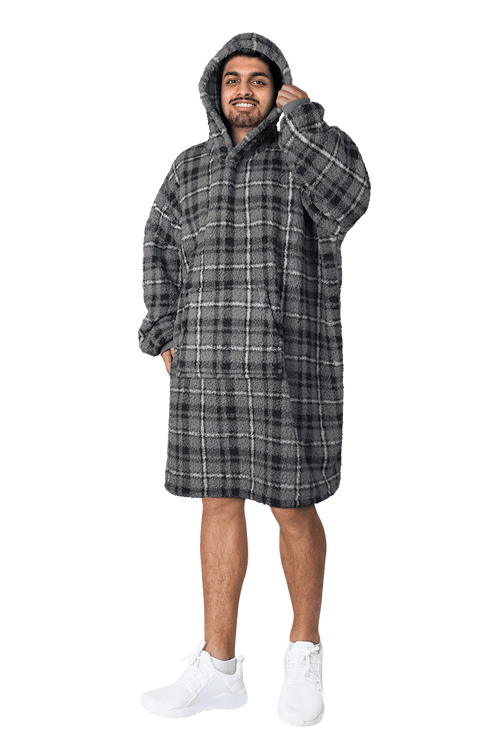 OLIVIA ROCCO Mens Hooded Oversized Blanket Giant Hoodie With Sherpa Lining Grey Stars