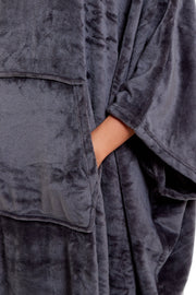 OLIVIA ROCCO Women's Oversized Hooded Poncho Blanket Plush Fleece Navy Charcoal Cosy Sofa and Bedroom Layering