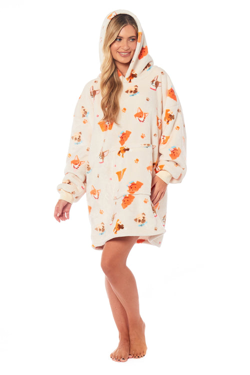 OLIVIA ROCCO Hooded Reversible Sherpa Fleece Blanket Hoodie Oversized Wearable Super Soft Sofa and Bed Use