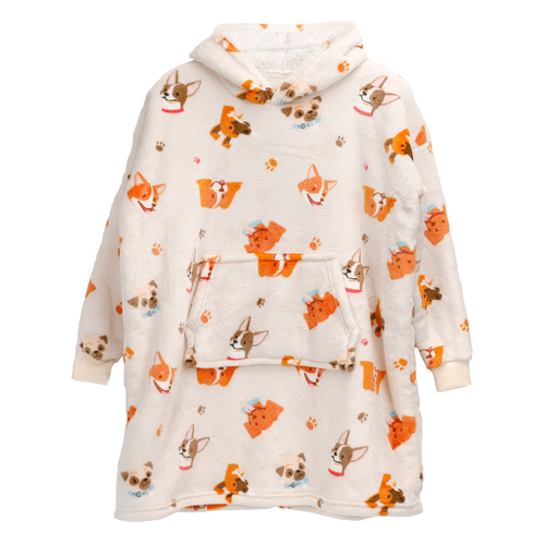 OLIVIA ROCCO Kids Oversized Hooded Blanket Hoodie Sherpa Fur Fleece Dogs Pattern