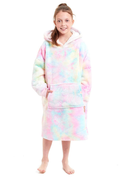OLIVIA ROCCO Kids Oversized Hooded Fleece Blanket With Sherpa Fur Elastic Cuffs Easy-Care Sofa and Bedroom Throw
