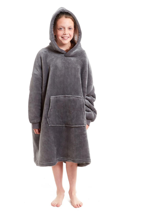 OLIVIA ROCCO Kids Oversized Hooded Fleece Blanket With Sherpa Fur Elastic Cuffs Easy-Care Sofa and Bedroom Throw