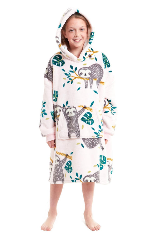 OLIVIA ROCCO Kids Oversized Hooded Fleece Blanket With Sherpa Fur Elastic Cuffs Easy-Care Sofa and Bedroom Throw