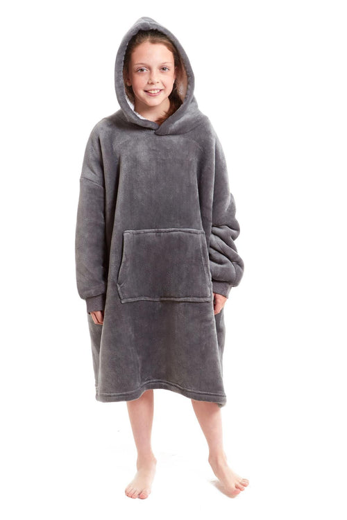 OLIVIA ROCCO Kids Oversized Hooded Fleece Blanket With Sherpa Fur Elastic Cuffs Easy-Care Sofa and Bedroom Throw