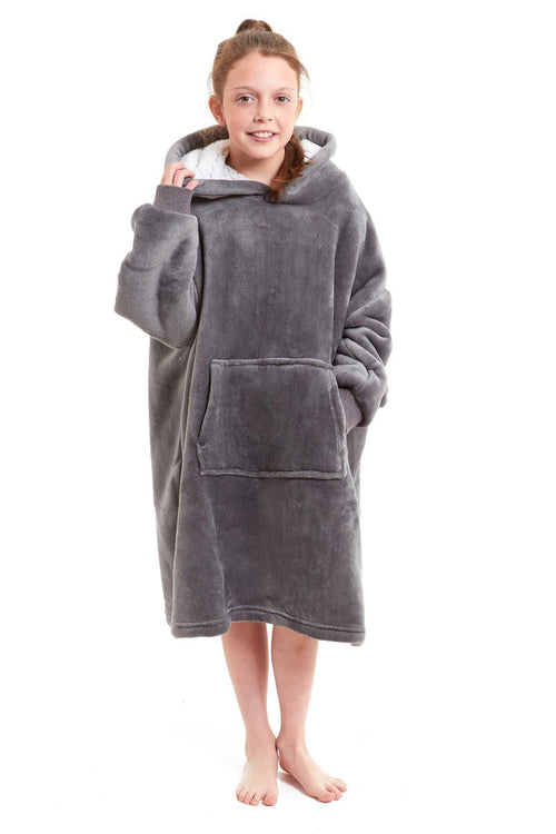 OLIVIA ROCCO Kids Oversized Hooded Fleece Blanket With Sherpa Fur Elastic Cuffs Easy-Care Sofa and Bedroom Throw