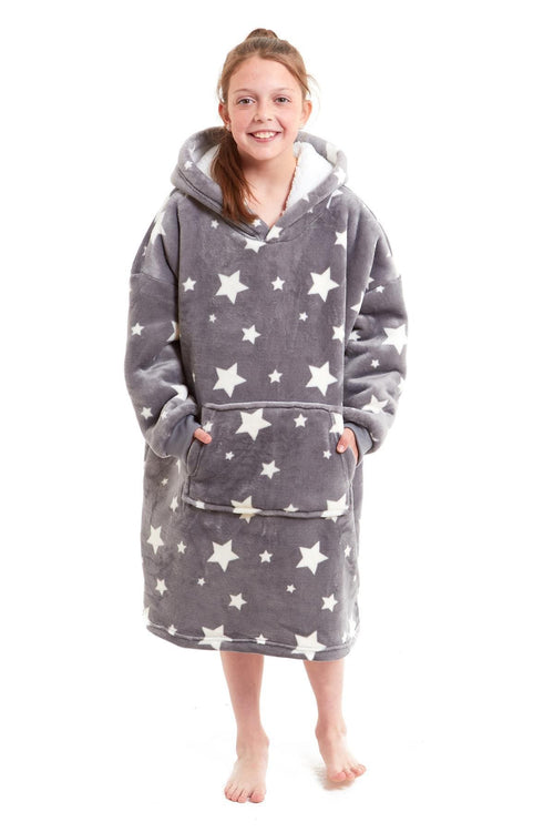 OLIVIA ROCCO Kids Oversized Hooded Fleece Blanket With Sherpa Fur Elastic Cuffs Easy-Care Sofa and Bedroom Throw