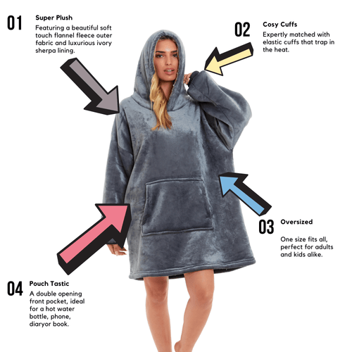 OLIVIA ROCCO Oversized Hooded Blanket Reversible Sherpa Fleece Grey And Pink For Adults