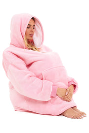 OLIVIA ROCCO Oversized Hooded Blanket Reversible Sherpa Fleece Grey And Pink For Adults