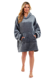 OLIVIA ROCCO Oversized Hooded Blanket Reversible Sherpa Fleece Grey And Pink For Adults